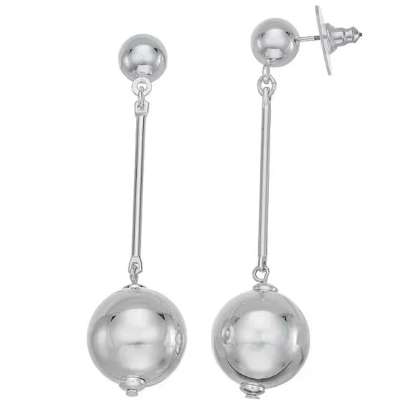 NINE WEST Mod/Contemporary Polished Silver Ball Dangle Earrings**NEW! - Picture 1 of 2